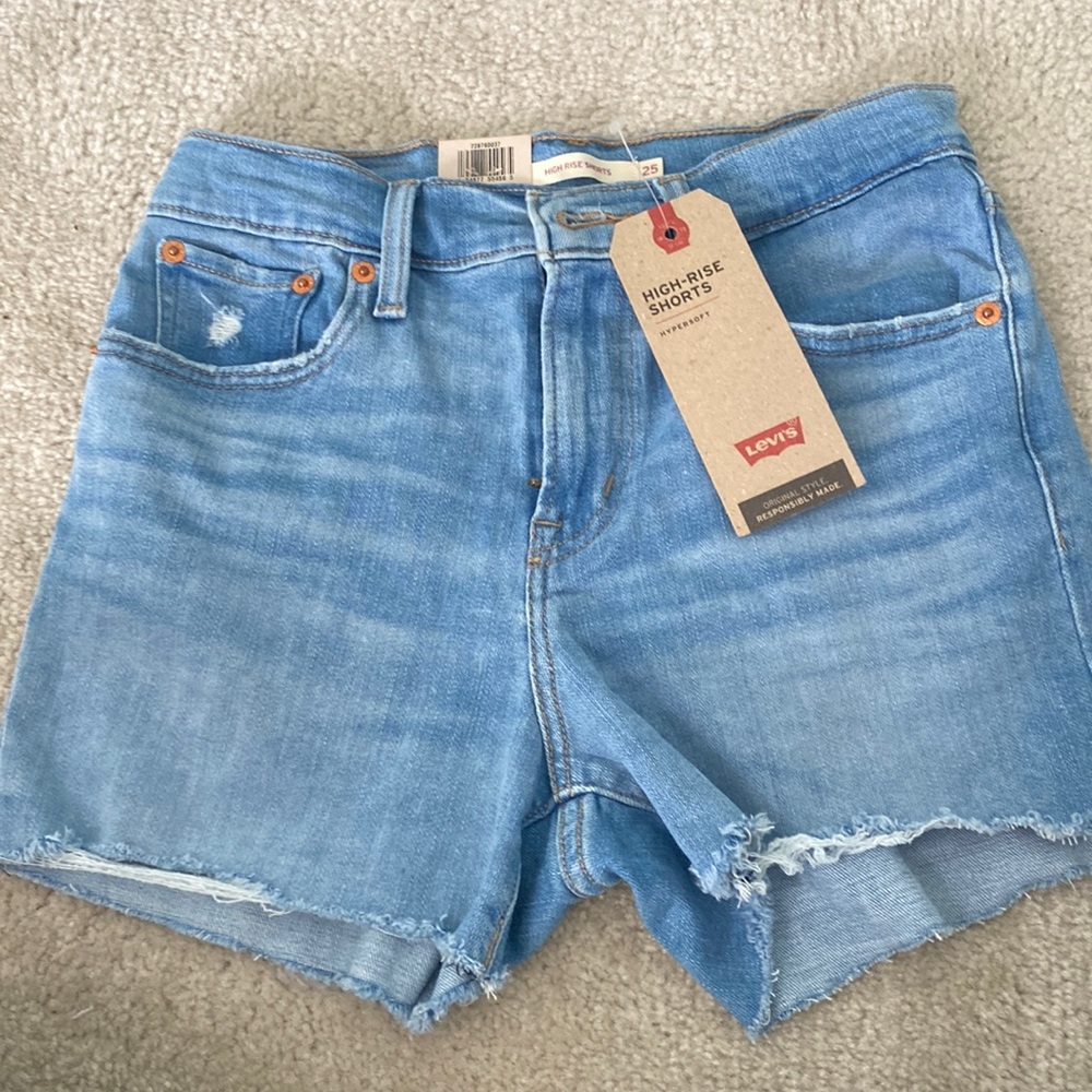 High Rise Slim Through Hip Light Blue Jean Shorts